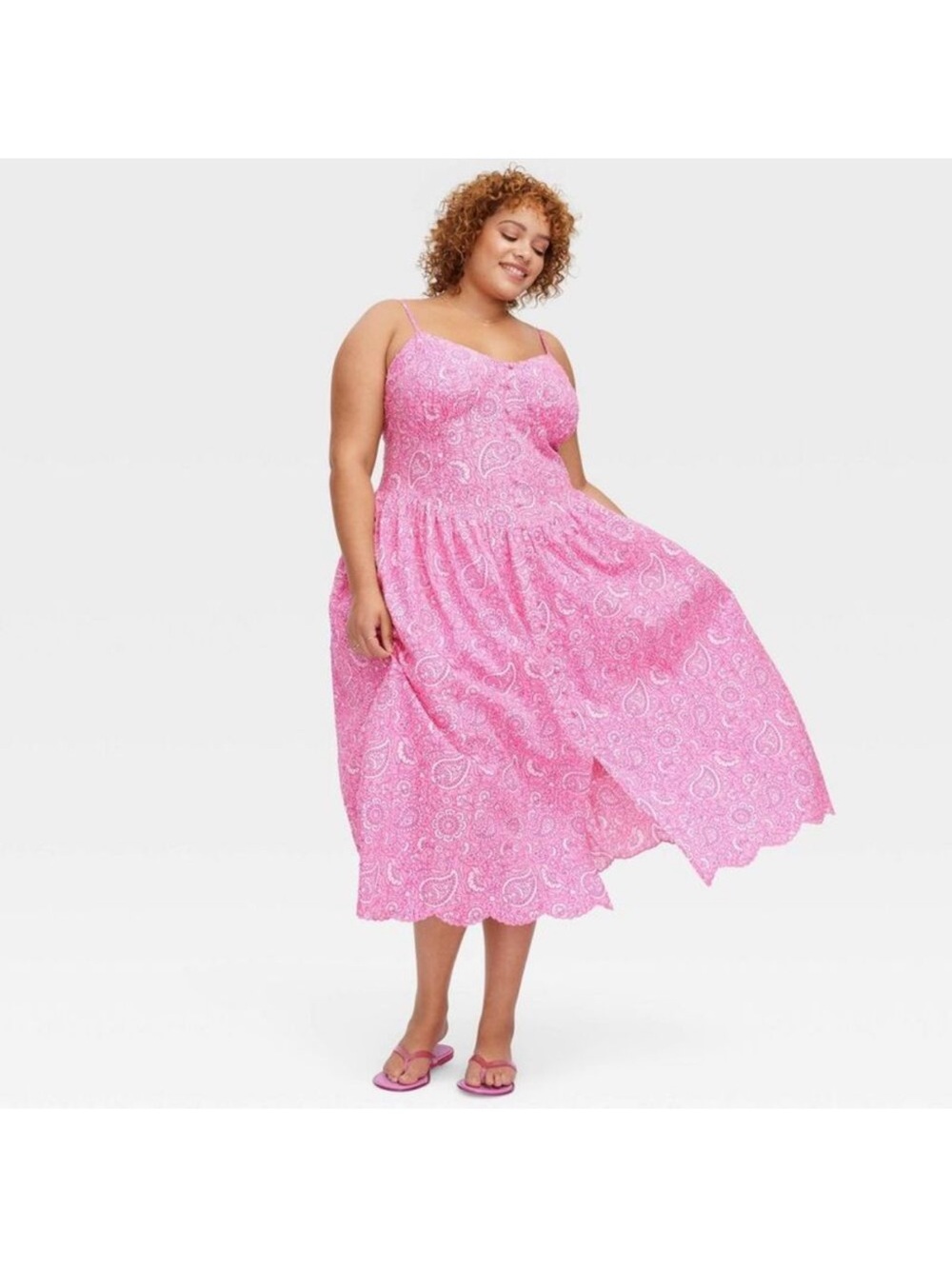 Roller Rabbit Pink Eyelet Midi Dress with Spaghetti Straps - Picture 3 of 9